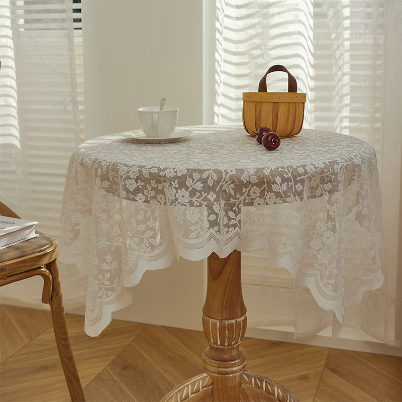 Vintage Coffee Equipment - White lace tablecloth, vintage coffee table