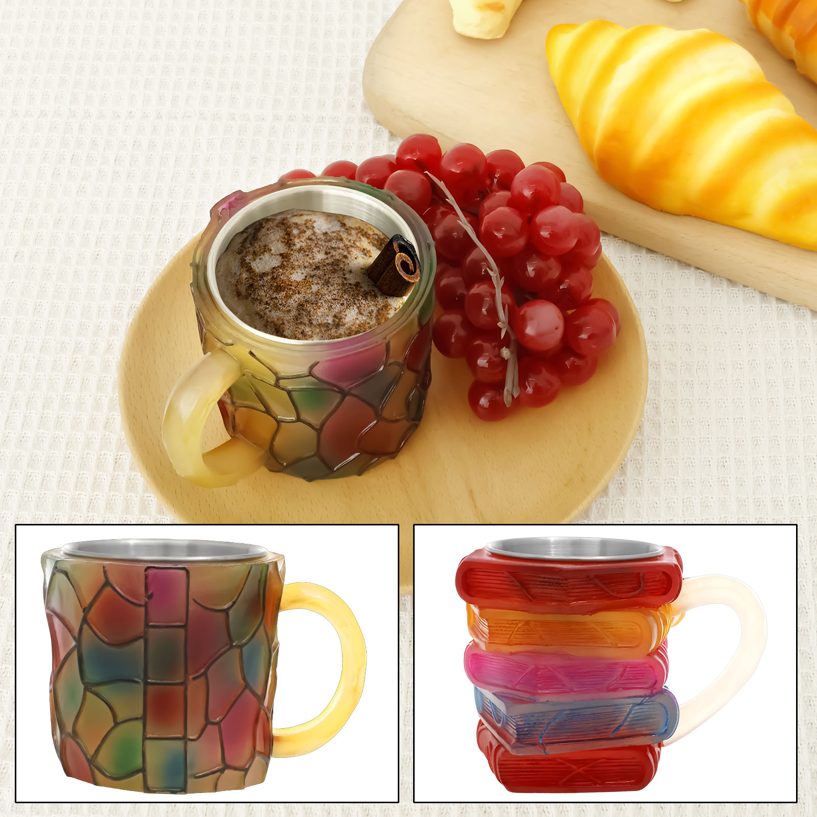 Painted Book Mug 3D Colored Gl - Coffee Equipment Gift avaliação e preço