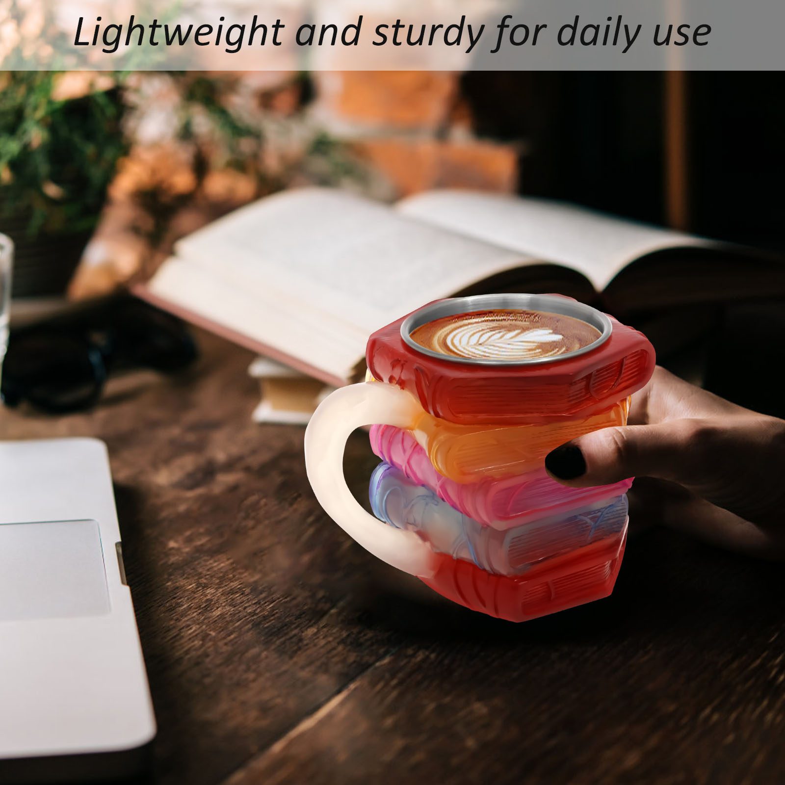 Painted Book Mug 3D Colored Gl - Coffee Equipment Gift avaliação e preço